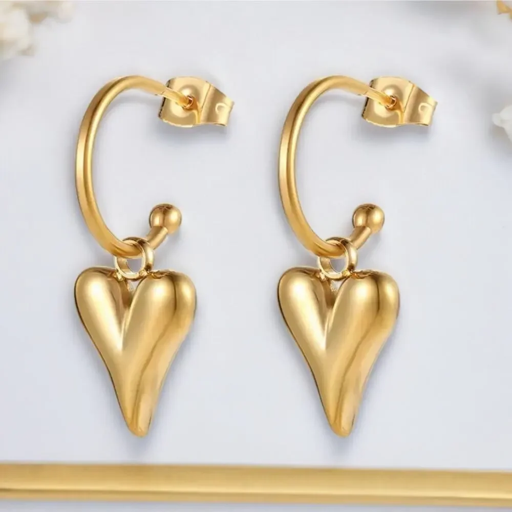 NEW 18K yellow gold plated heart shaped drop hoop earrings jewelry B21